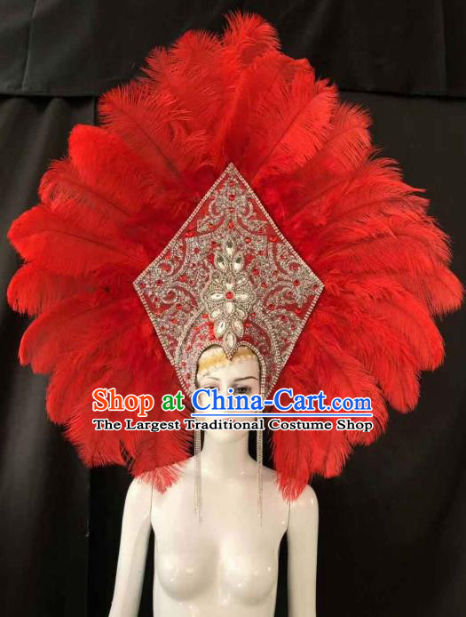 Top Halloween Rio Carnival Deluxe Red Feather Hat Brazilian Samba Dance Hair Accessories for Women
