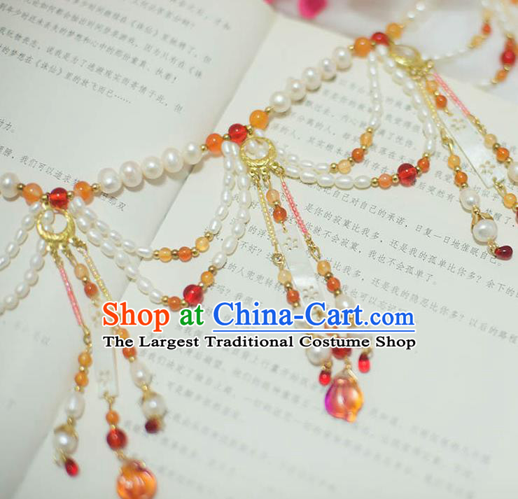 Traditional Chinese Hanfu Tang Dynasty Court Pearls Belt Ancient Princess Tassel Waist Accessories for Women
