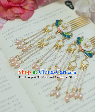 Traditional Chinese Classical Pearls Tassel Cloisonne Hair Combs Hairpins Ancient Princess Hanfu Hair Accessories for Women