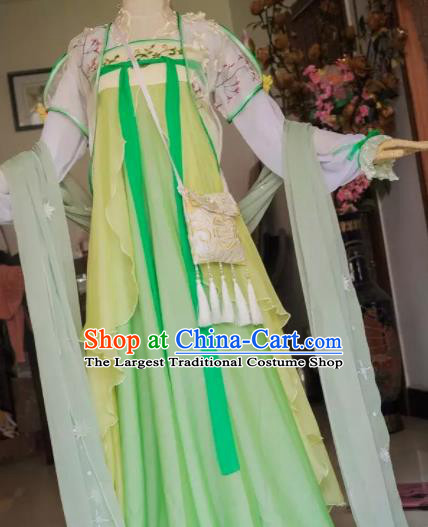 Chinese Tang Dynasty Female Swordsman Green Dress Ancient Princess Peri Costume for Women