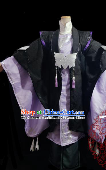 Traditional Chinese Cosplay Royal Highness Purple Clothing Ancient Swordsman Costume for Men