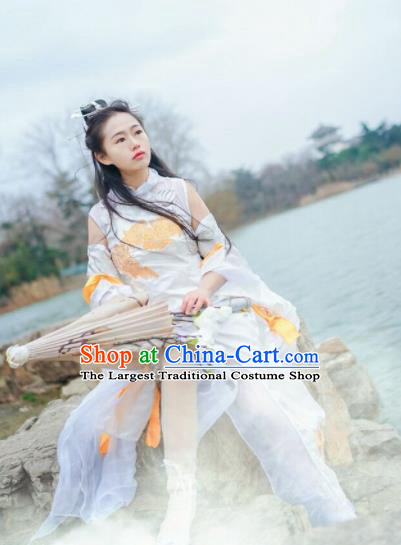 Chinese Cosplay Heroine Female Swordsman White Dress Ancient Princess Peri Costume for Women