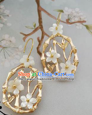 Traditional Chinese Hanfu Golden Bamboo Earrings Classical Ear Accessories for Women