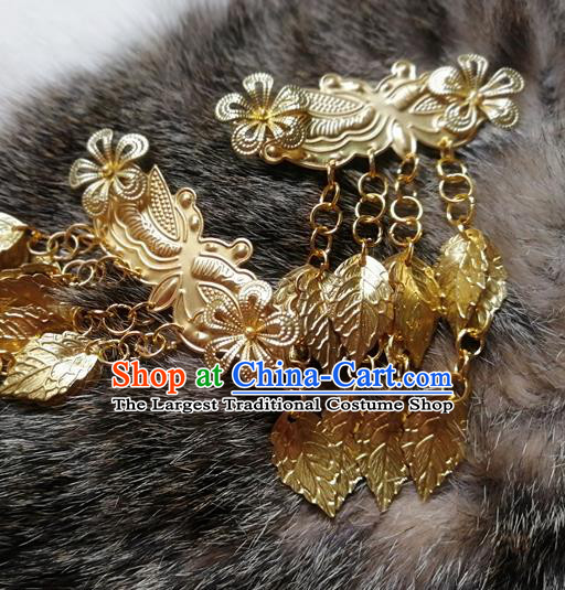 Traditional Chinese Classical Golden Leaf Tassel Hair Claw Hairpins Ancient Princess Hanfu Hair Accessories for Women