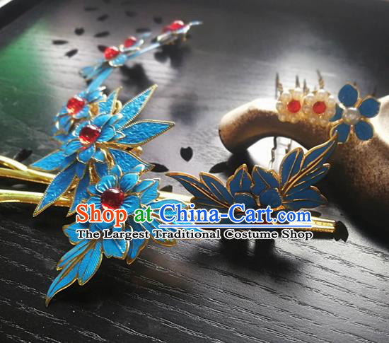 Traditional Chinese Classical Cloisonne Plum Hairpins Ancient Princess Hanfu Hair Accessories for Women