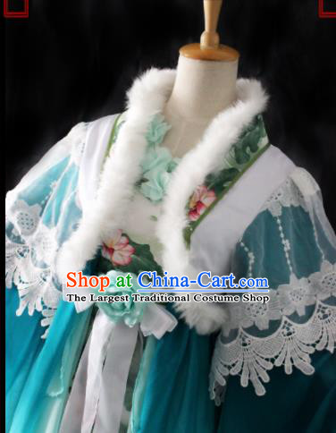Chinese Cosplay Imperial Consort Lake Blue Dress Ancient Female Swordsman Knight Costume for Women