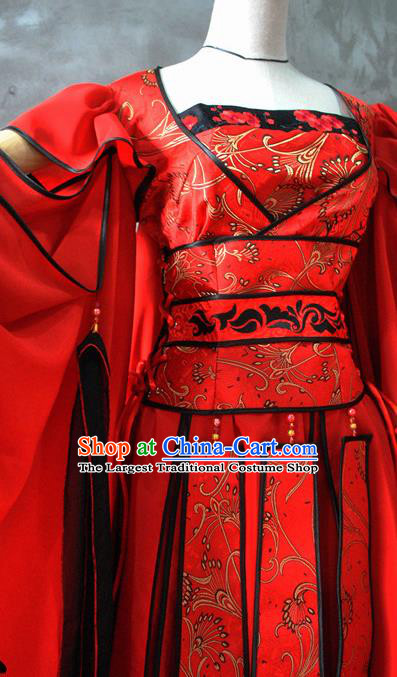 Chinese Cosplay Goddess Princess Wedding Red Dress Ancient Female Swordsman Knight Costume for Women
