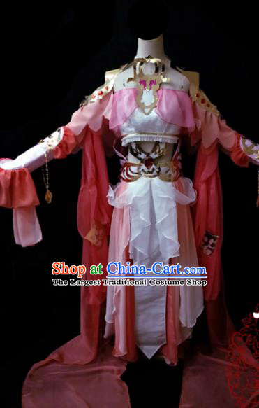 Chinese Cosplay Fairy Female Swordsman Pink Dress Ancient Knight Princess Costume for Women