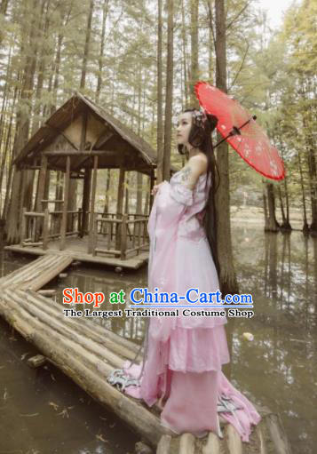 Chinese Cosplay Imperial Consort Pink Dress Ancient Female Swordsman Knight Costume for Women