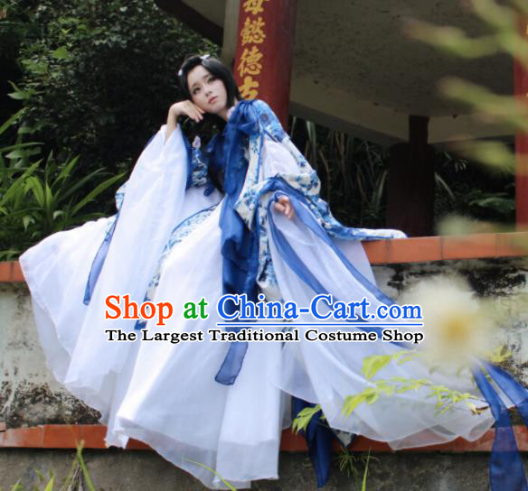 Chinese Cosplay Imperial Consort Royalblue Dress Ancient Female Swordsman Knight Costume for Women