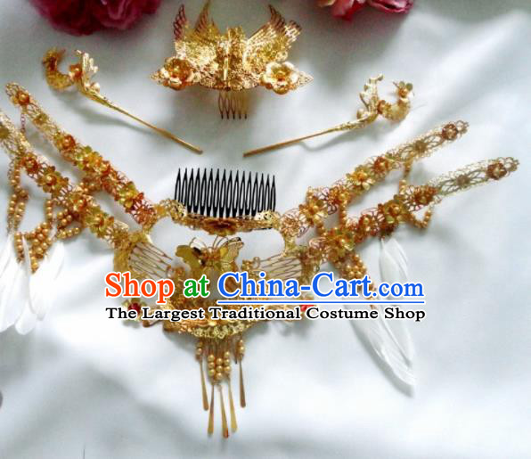 Traditional Chinese Tang Dynasty Golden Hair Comb Hairpins Ancient Princess Hanfu Hair Accessories for Women