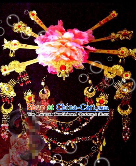Traditional Chinese Tang Dynasty Queen Golden Hair Comb Hairpins Ancient Princess Hanfu Hair Accessories for Women