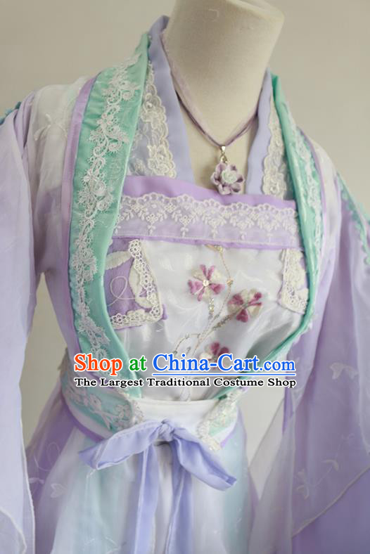 Chinese Cosplay Princess Light Purple Dress Ancient Female Swordsman Knight Costume for Women