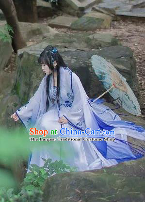 Chinese Cosplay Princess Blue Dress Ancient Female Swordsman Knight Costume for Women