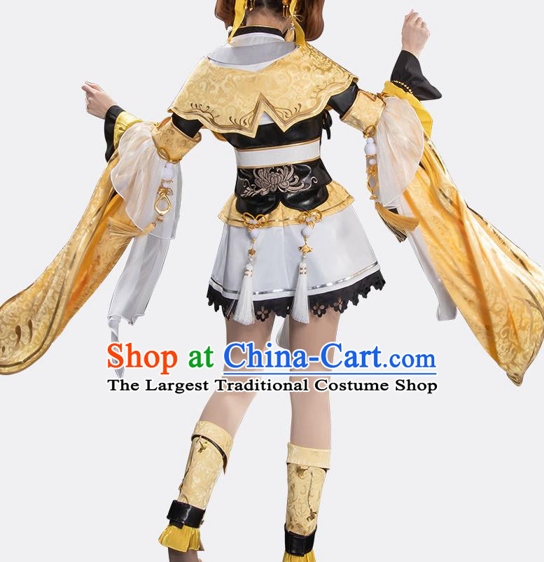 Traditional Chinese Cosplay Female Swordsman Golden Dress Ancient Heroine Costume for Women