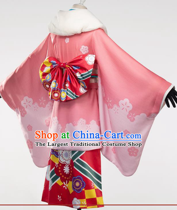Traditional Japanese Cosplay Geisha Pink Kimono Japan Yukata Dress for Women