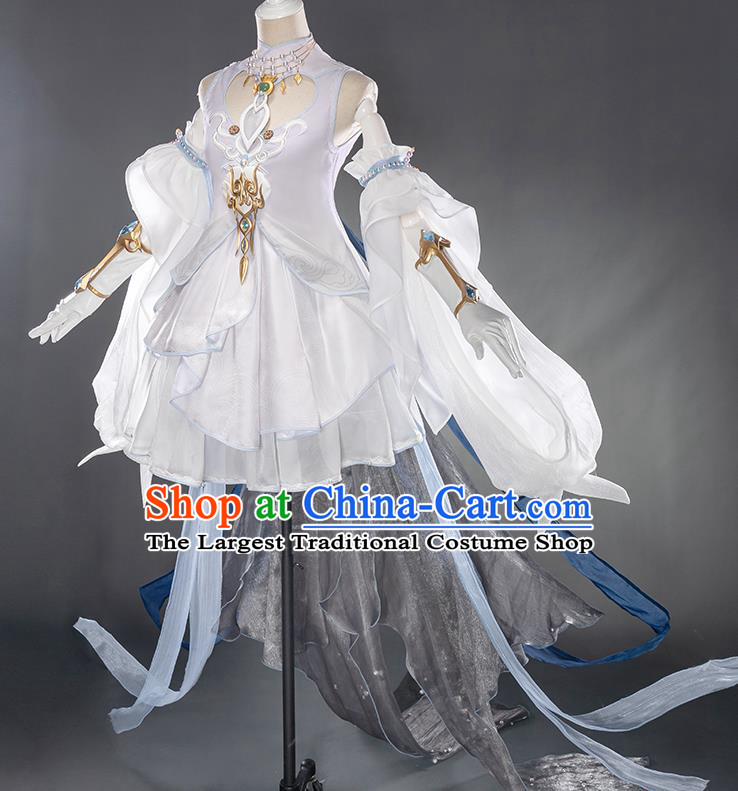 Traditional Chinese Cosplay Swordswoman Fairy White Short Dress Ancient Heroine Costume for Women