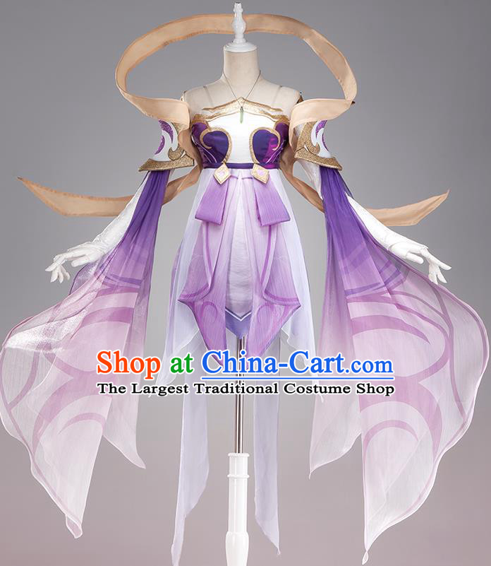 Traditional Chinese Cosplay Swordswoman Fairy Purple Short Dress Ancient Heroine Costume for Women
