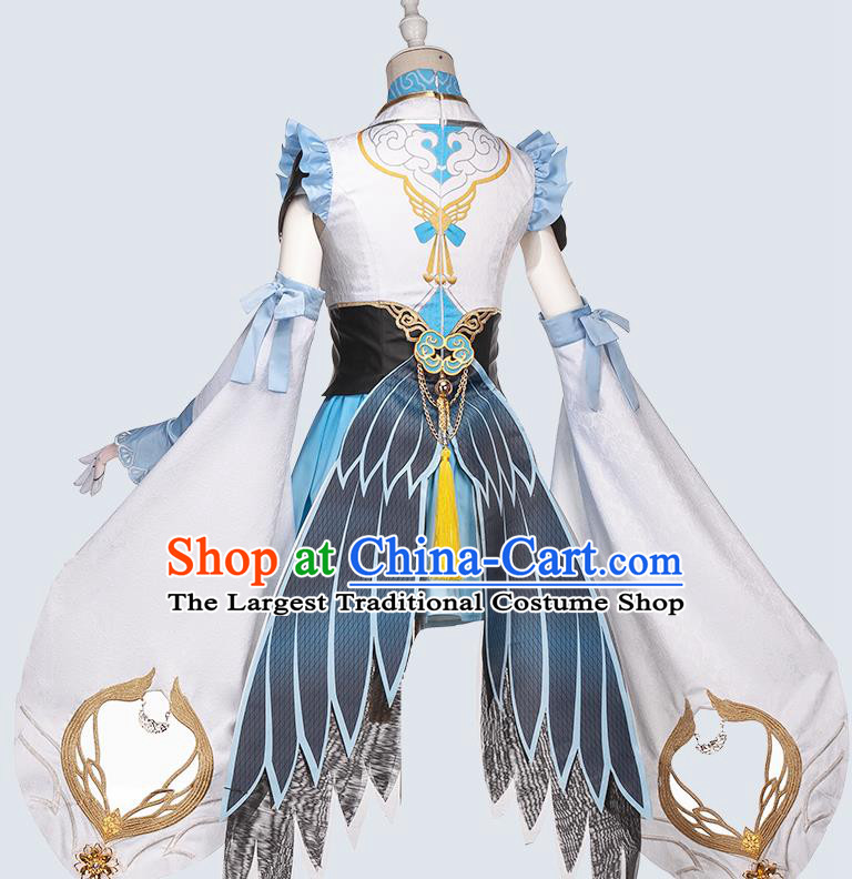 Traditional Chinese Cosplay Swordswoman Blue Short Dress Ancient Princess Heroine Costume for Women