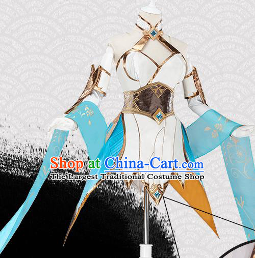 Traditional Chinese Cosplay Swordswoman White Short Dress Ancient Heroine Costume for Women