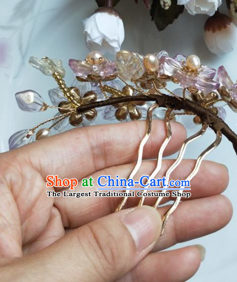 Traditional Chinese Hanfu Palace Purple Plum Hair Comb Hairpins Ancient Princess Hair Accessories for Women
