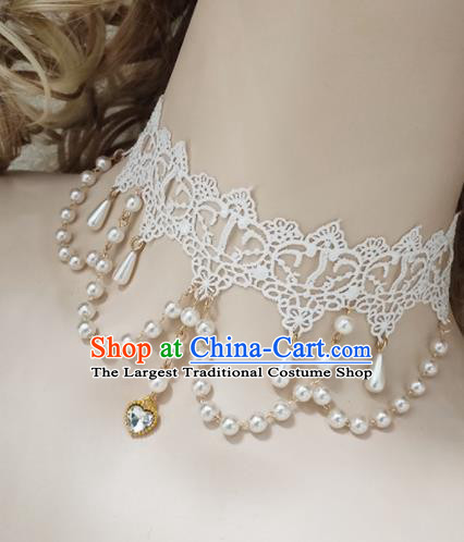 Top Grade Gothic Princess White Lace Beads Tassel Necklace Handmade Necklet Accessories for Women
