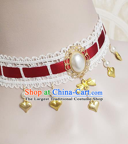 Top Grade Gothic Princess Red Ribbon Necklace Handmade Necklet Accessories for Women