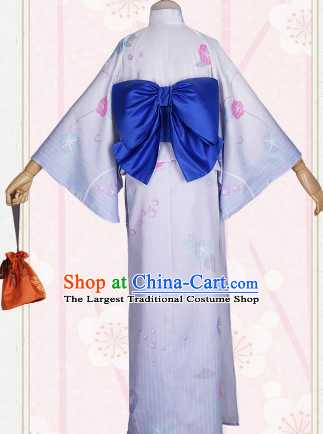 Traditional Japanese Cosplay Geisha Printing Petunia Kimono Japan Yukata Dress for Women