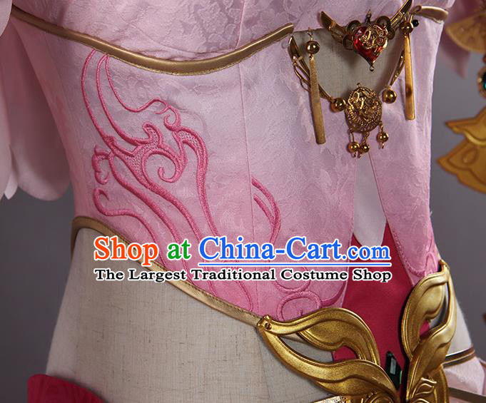 Traditional Chinese Cosplay Swordswoman Pink Dress Ancient Fairy Princess Heroine Costume for Women