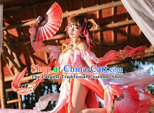 Traditional Chinese Cosplay Swordswoman Watermelon Red Dress Ancient Fairy Princess Heroine Costume for Women