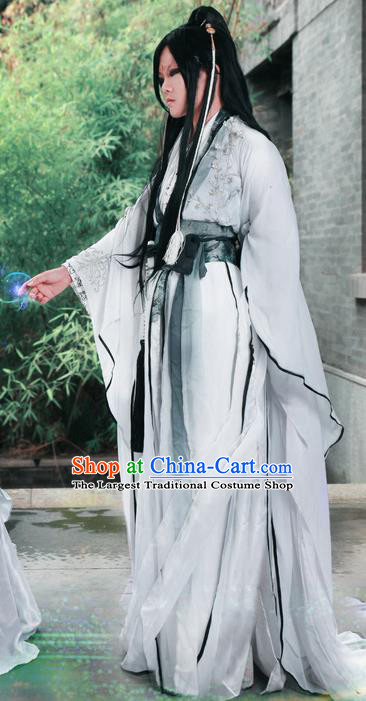 Traditional Chinese Cosplay Nobility Childe Swordsman White Clothing Ancient Prince Costume for Men