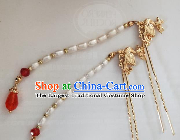Traditional Chinese Hanfu Palace Pearls Tassel Phoenix Hair Stick Hairpins Ancient Princess Hair Accessories for Women