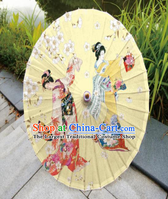 Japanese Handmade Printing Beauty Sakura Yellow Oil Paper Umbrella Traditional Umbrellas