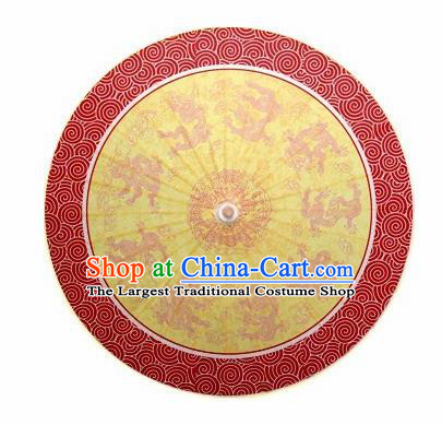 Chinese Handmade National Dragons Pattern Yellow Oil Paper Umbrella Traditional Umbrellas