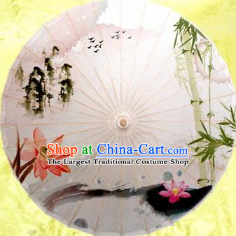 Chinese Handmade Ink Painting Lotus Bamboo Oil Paper Umbrella Traditional Umbrellas
