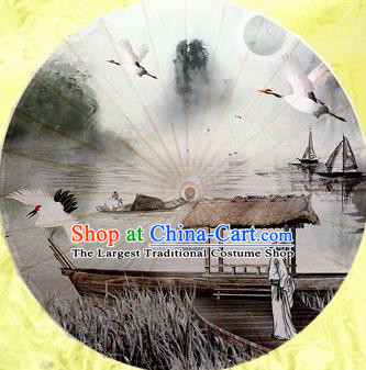 Chinese Handmade Ink Painting Crane Oil Paper Umbrella Traditional Decoration Umbrellas