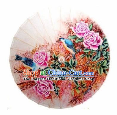 Chinese Handmade Painting Pink Roses Oil Paper Umbrella Traditional Decoration Umbrellas