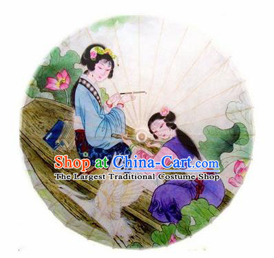 Chinese Handmade Printing Maidservant Oil Paper Umbrella Traditional Decoration Umbrellas