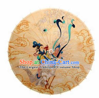 Chinese Handmade Printing Crane Goddess Queen Oil Paper Umbrella Traditional Decoration Umbrellas