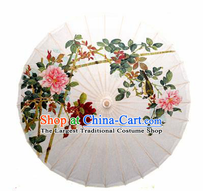 Chinese Handmade Printing Flowers White Oil Paper Umbrella Traditional Decoration Umbrellas