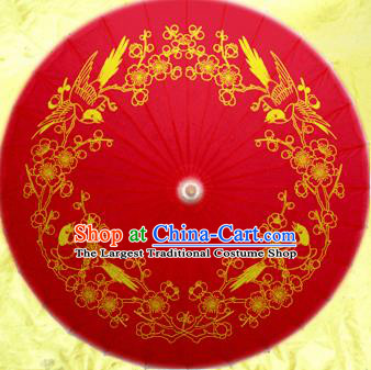 Chinese Handmade Printing Plum Bird Red Oil Paper Umbrella Traditional Decoration Umbrellas