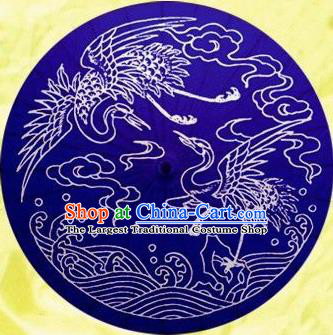 Chinese Handmade Printing Crane Blue Oil Paper Umbrella Traditional Decoration Umbrellas