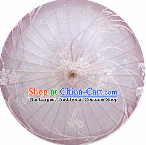 Chinese Classical Dance Handmade Printing Flowers Light Purple Paper Umbrella Traditional Decoration Umbrellas
