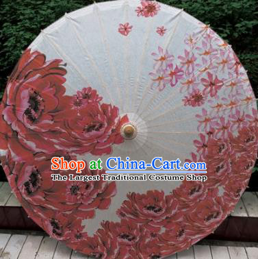 Chinese Classical Dance Handmade Printing Red Peony Paper Umbrella Traditional Decoration Umbrellas
