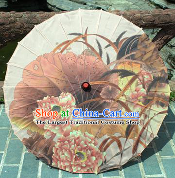 Handmade Chinese Classical Dance Printing Peony Brown Paper Umbrella Traditional Cosplay Decoration Umbrellas