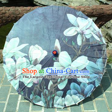 Handmade Chinese Classical Dance Printing Magnolia Navy Paper Umbrella Traditional Cosplay Decoration Umbrellas