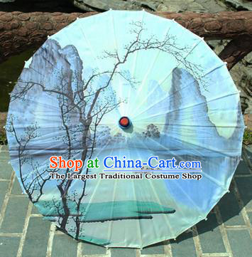 Handmade Chinese Classical Dance Printing Landscape Blue Paper Umbrella Traditional Cosplay Decoration Umbrellas