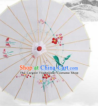 Handmade Chinese Classical Dance Printing Plum White Silk Umbrella Traditional Cosplay Decoration Umbrellas