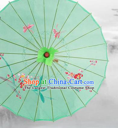 Handmade Chinese Classical Dance Printing Plum Green Silk Umbrella Traditional Cosplay Decoration Umbrellas
