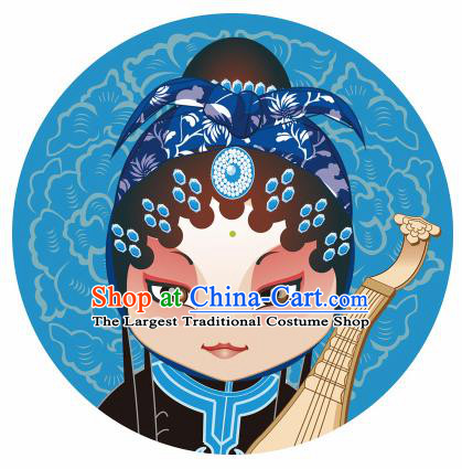 Handmade Chinese Classical Dance Printing Peking Opera Diva Blue Silk Umbrella Traditional Cosplay Decoration Umbrellas